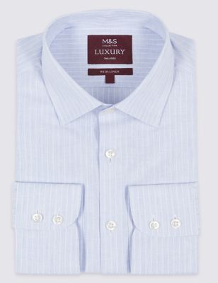 Linen Blend Tailored Fit Striped Shirt Image 2 of 4