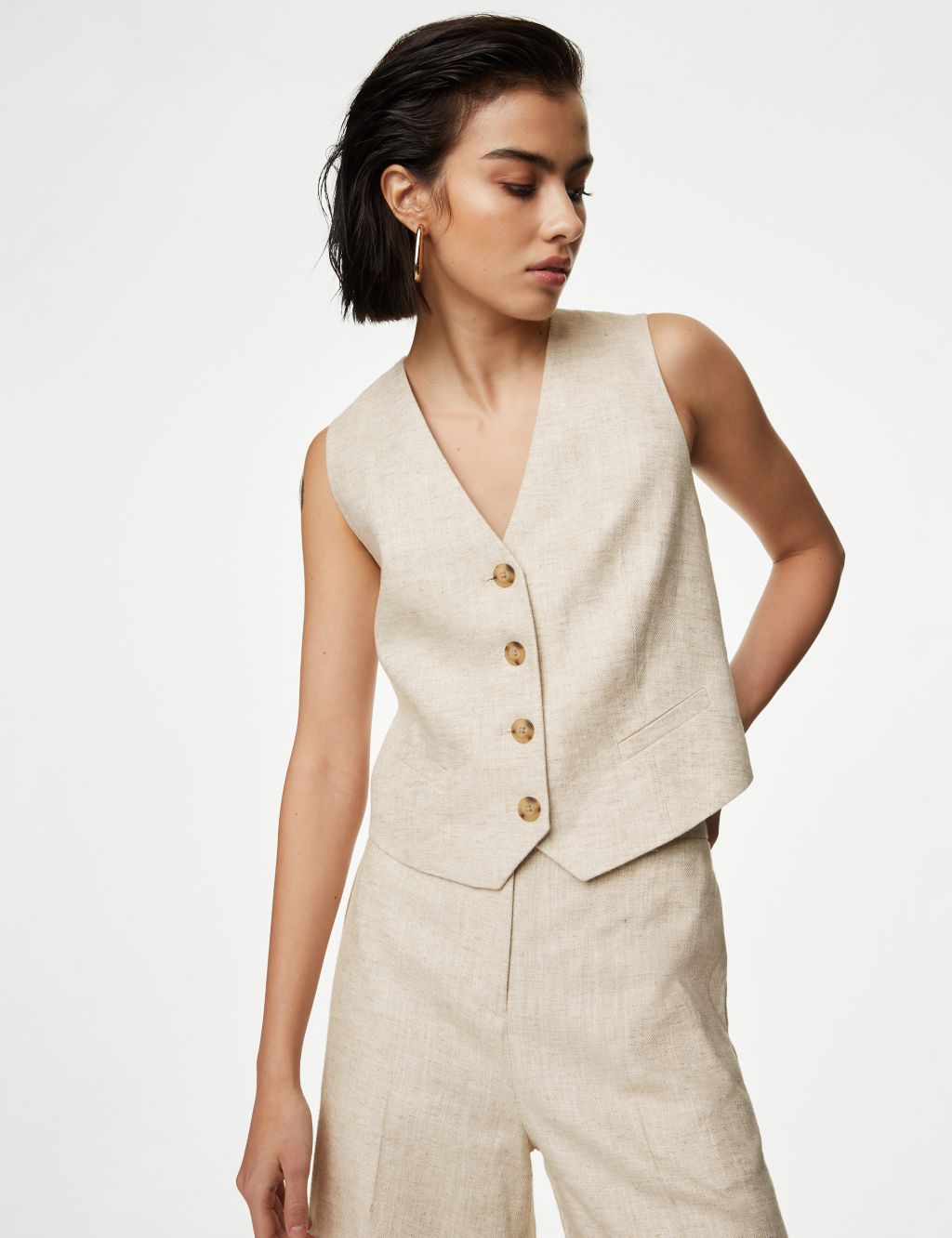 Linen Blend Tailored Waistcoat 2 of 8