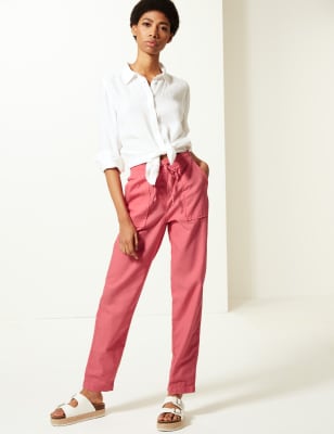 Linen Blend Tapered Leg Peg Trousers, M&S Collection