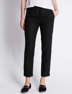 Linen blend hot sale tapered trousers