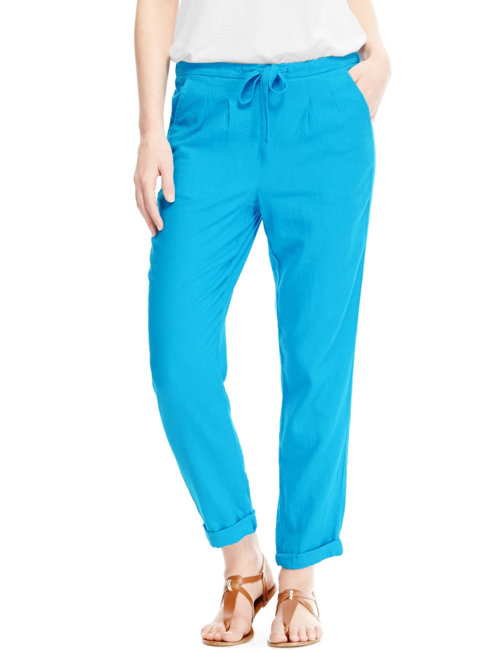 Linen Blend Tapered Leg Trousers M&S Collection M&S