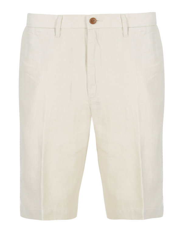 Linen Blend Textured Herringbone Shorts Image 1 of 2