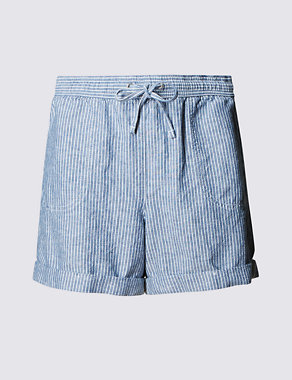 Linen Blend Ticking Striped Shorts Image 2 of 3