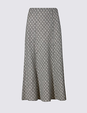Linen Blend Tile Print A-Line Skirt Image 2 of 3