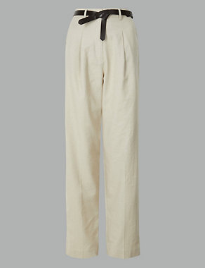 Linen Blend Trousers with Leather Belt Image 2 of 5