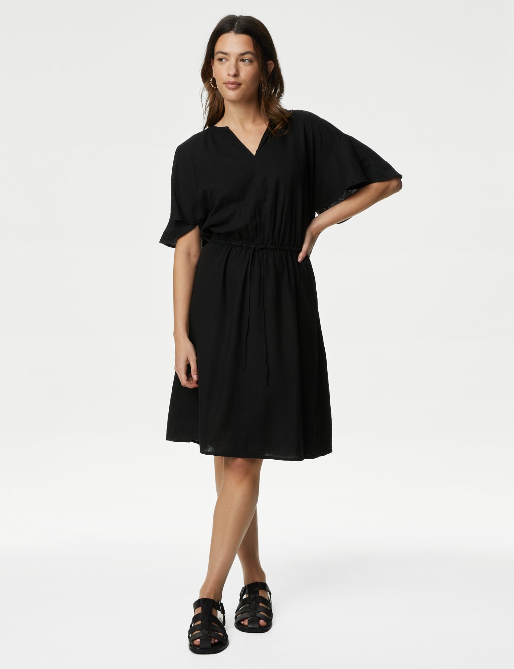 Linen Blend V-Neck Knee Length Swing Dress 4 of 5