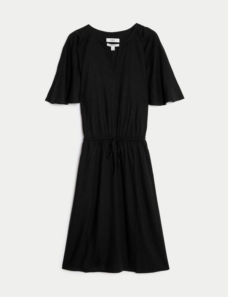 Linen Blend V-Neck Knee Length Swing Dress | M&S Collection | M&S