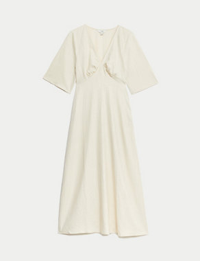 Linen Blend V-Neck Midaxi Tea Dress Image 2 of 5