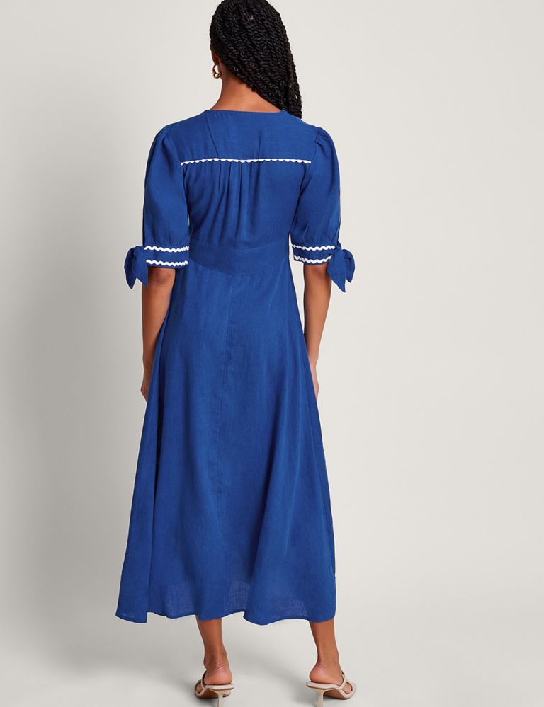 Linen Blend V-Neck Midaxi Waisted Dress