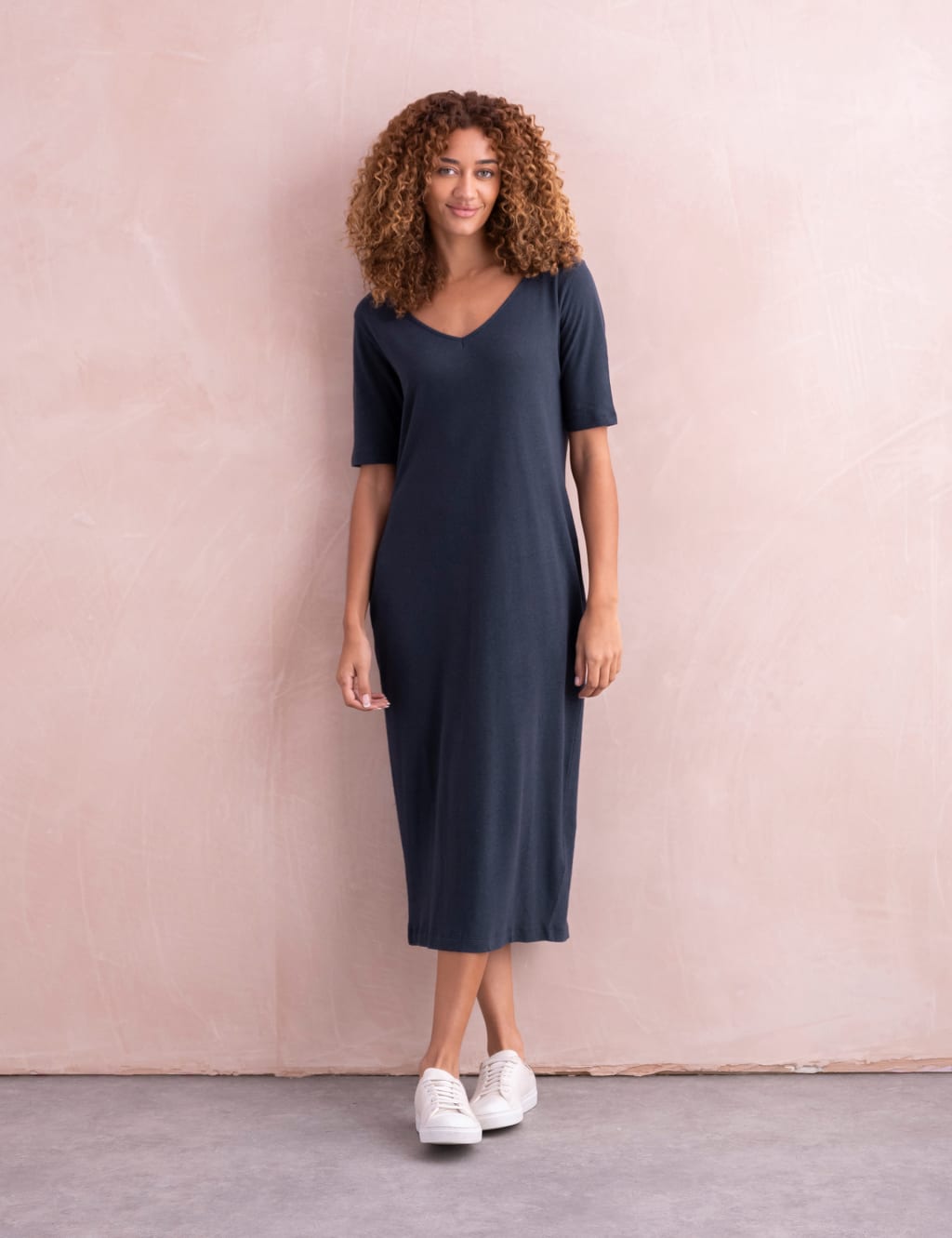 Linen Blend V-Neck Midi Shift Dress 8 of 8