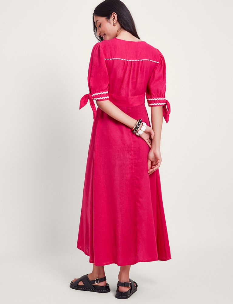Linen Blend V-Neck Midi Waisted Dress 3 of 4