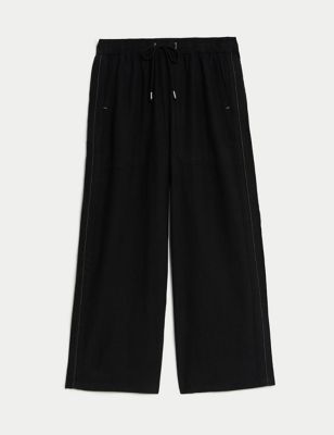 Linen Blend Wide Leg Cropped Trousers Image 2 of 5