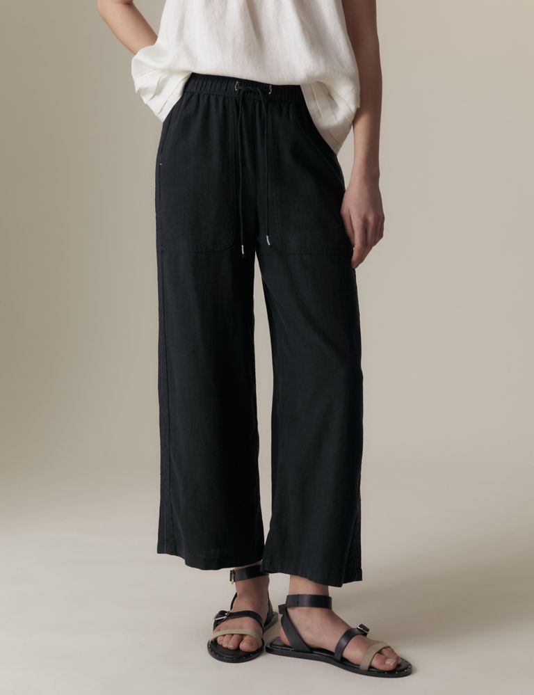 Linen Blend Wide Leg Cropped Trousers 3 of 5