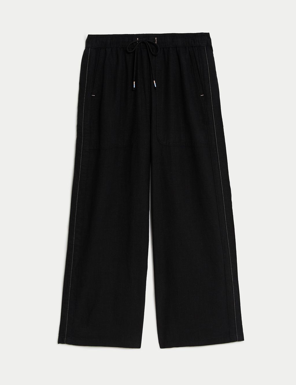 Linen Blend Wide Leg Cropped Trousers 1 of 5