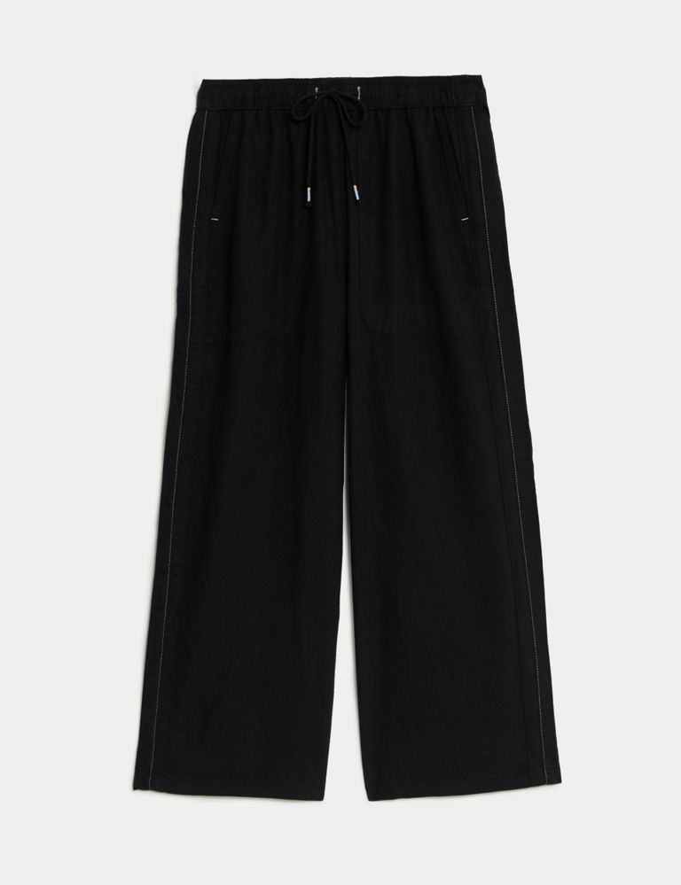 Linen Blend Wide Leg Cropped Trousers 2 of 5