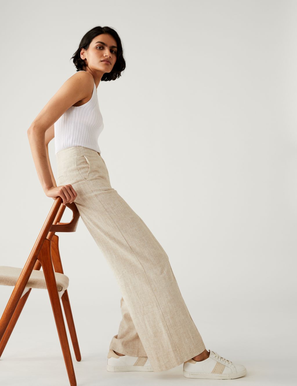 Linen Blend Wide Leg Trousers | M&S Collection | M&S