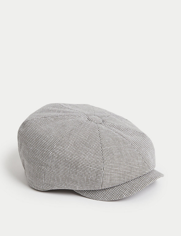 Linen Cotton Blend Checked Baker Boy Hat Image 1 of 1