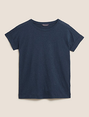 Linen Crew Neck Straight Fit T-Shirt Image 2 of 4