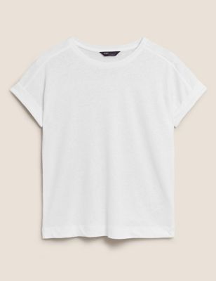 Linen Crew Neck Straight Fit T-Shirt Image 2 of 5