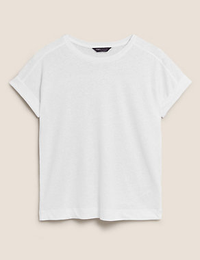 Linen Crew Neck Straight Fit T-Shirt Image 2 of 5
