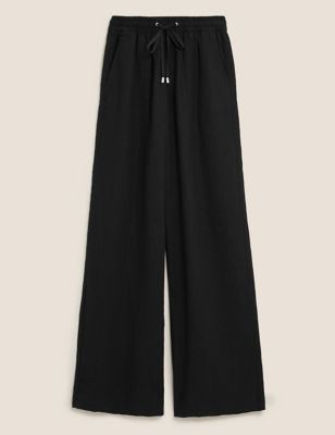 Linen Drawstring Wide Leg Trousers | M&S Collection | M&S