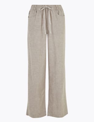 Linen Drawstring Wide Leg Trousers, M&S Collection