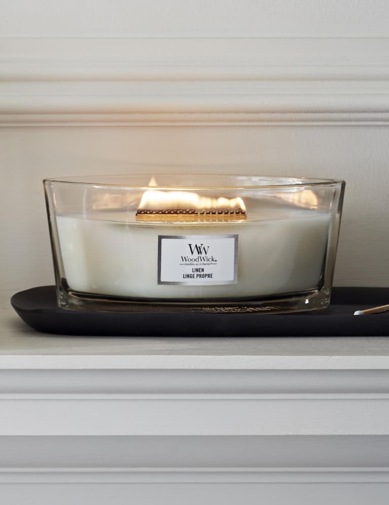Linen Ellipse Scented Candle with Crackle Wick Woodwick M S