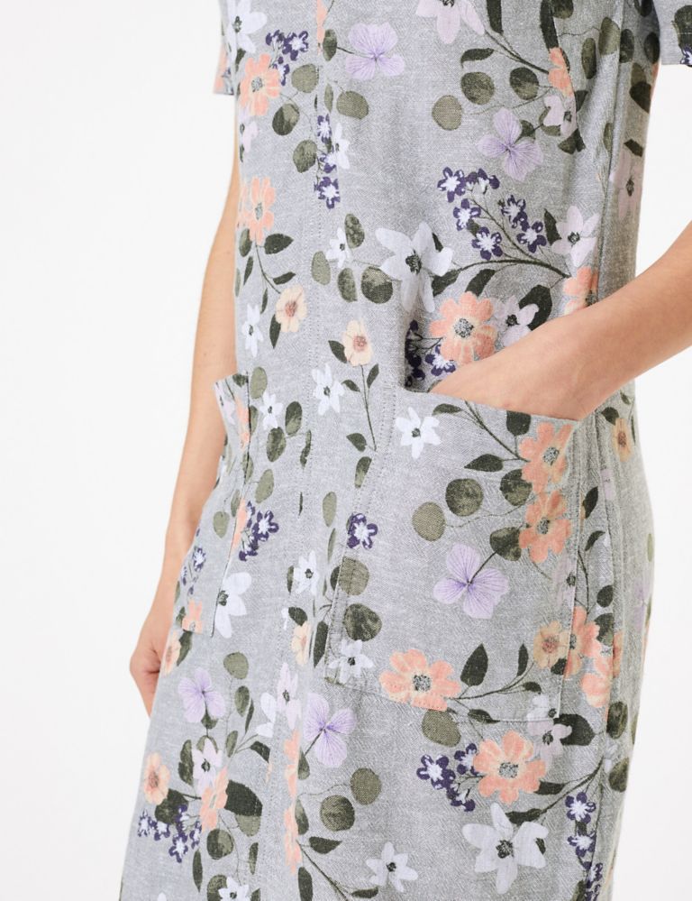 Linen Floral V-Neck Shift Dress 3 of 5