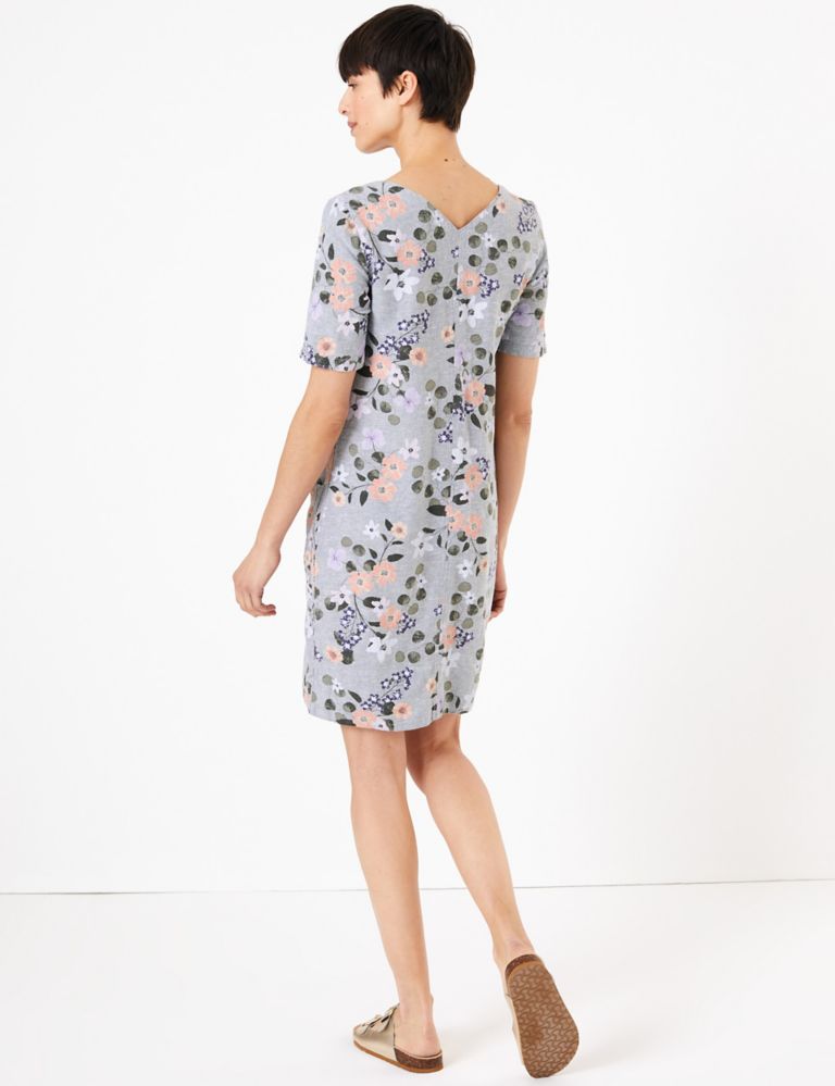 Linen Floral V-Neck Shift Dress 4 of 5