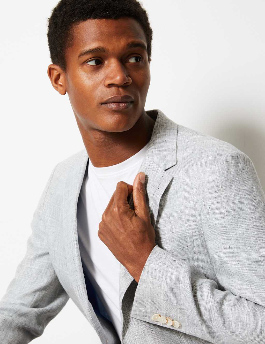 Linen Grey Checked Slim Fit Jacket M&S Collection M&S