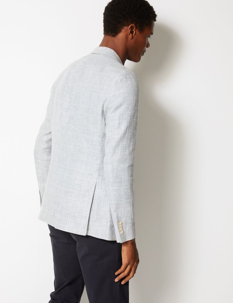 Linen Grey Checked Slim Fit Jacket 4 of 5