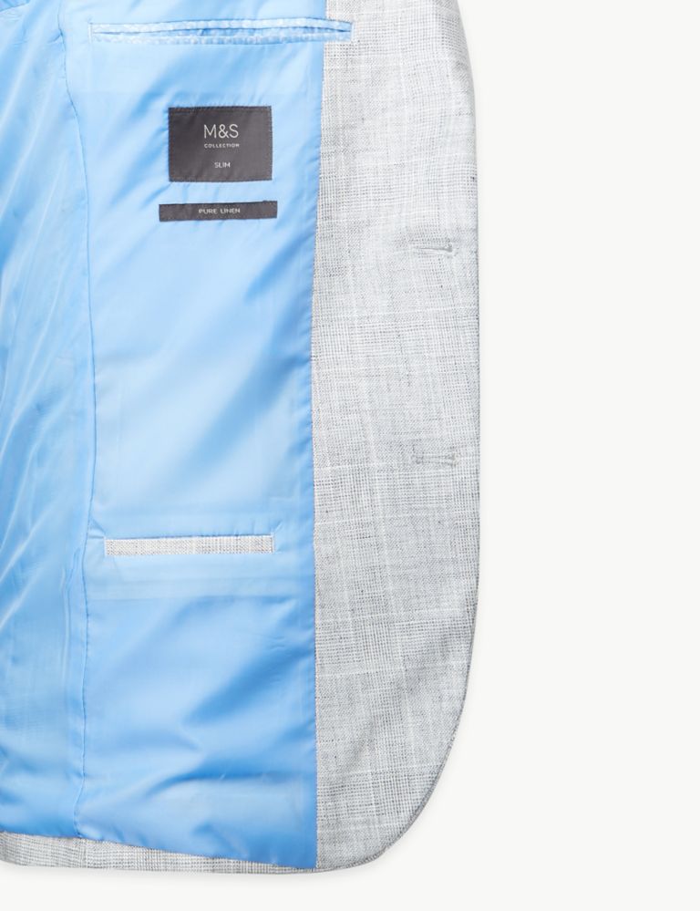 Linen Grey Checked Slim Fit Jacket 5 of 5