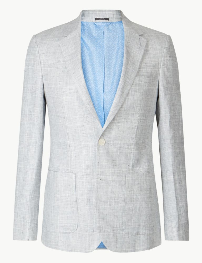 Linen Grey Checked Slim Fit Jacket 2 of 5