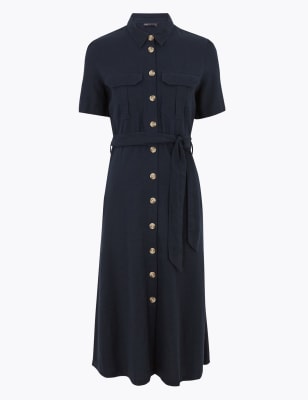 Linen Midi Waisted Shirt Dress | M&S Collection | M&S