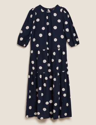 Linen Polka Dot Midi Tiered Dress | M&S Collection | M&S