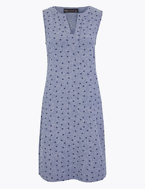 Linen Polka Dot Shift Dress Image 2 of 5