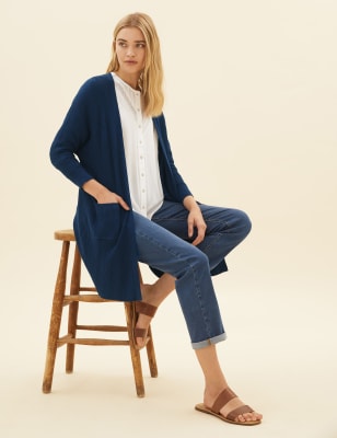 Linen Ribbed Longline Cardigan Per Una M S