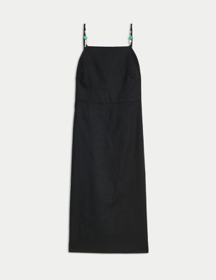 Linen Rich Beaded Midi Slip Dress Image 2 of 5