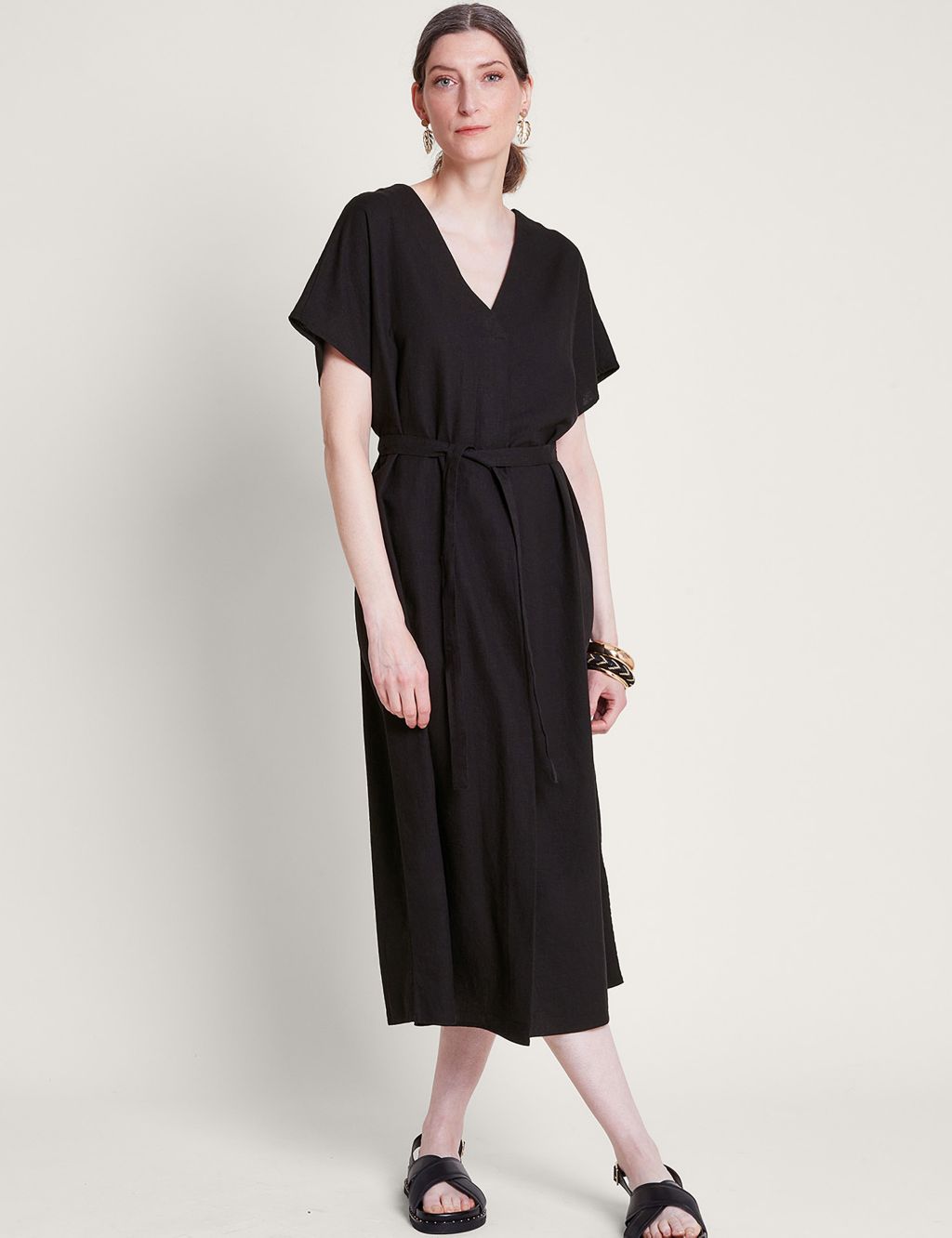 Linen Rich Belted Midi Dress 3 of 4
