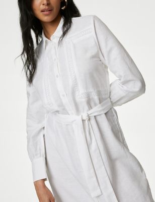 Linen Rich Belted Midi Shirt Dress Image 2 of 3
