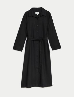 Linen Rich Belted Relaxed Midaxi Shirt Dress Image 2 of 4
