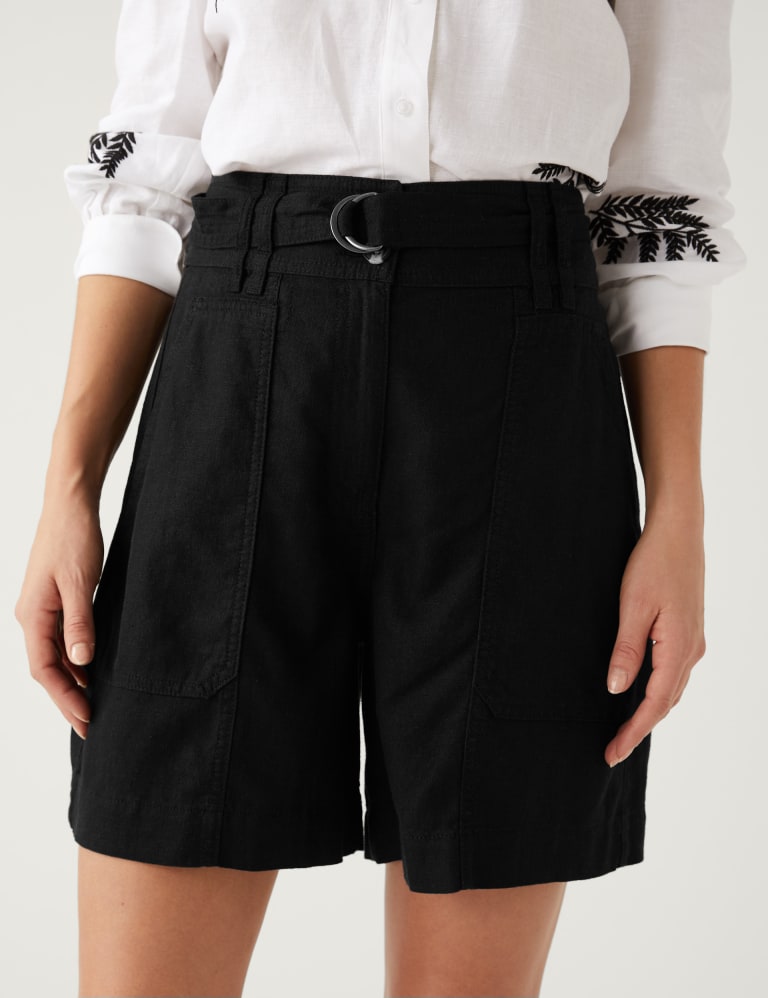 Linen Rich Belted Utility Shorts M S Collection M S