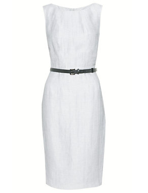 Linen Rich Bodycon Dress with Belt Image 2 of 6