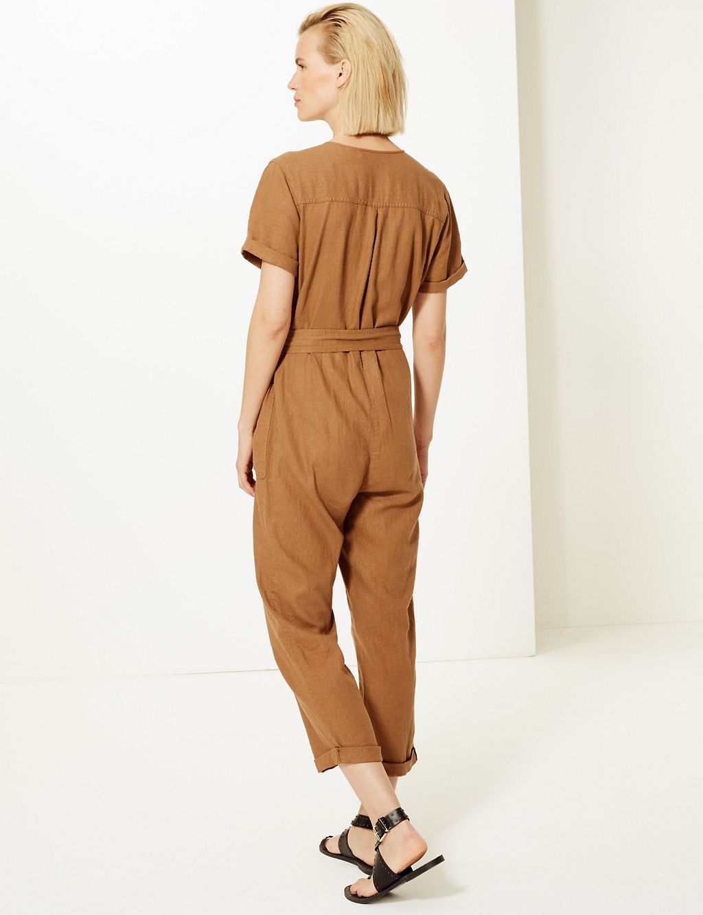 Linen Rich Button Detailed Belted Jumpsuit 4 of 4