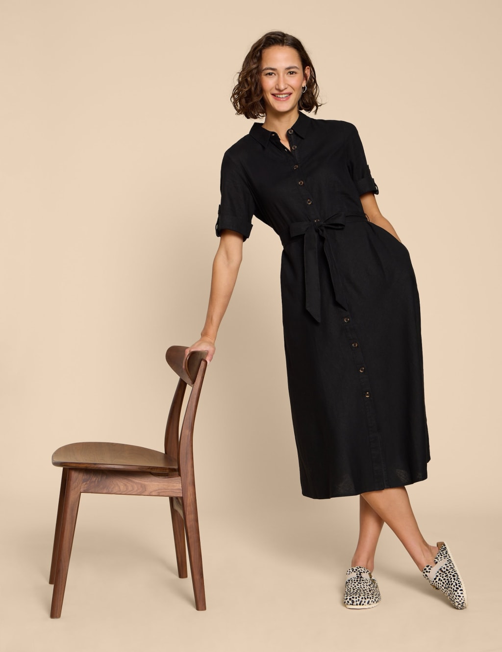 Linen Rich Button Through Midi Shirt Dress