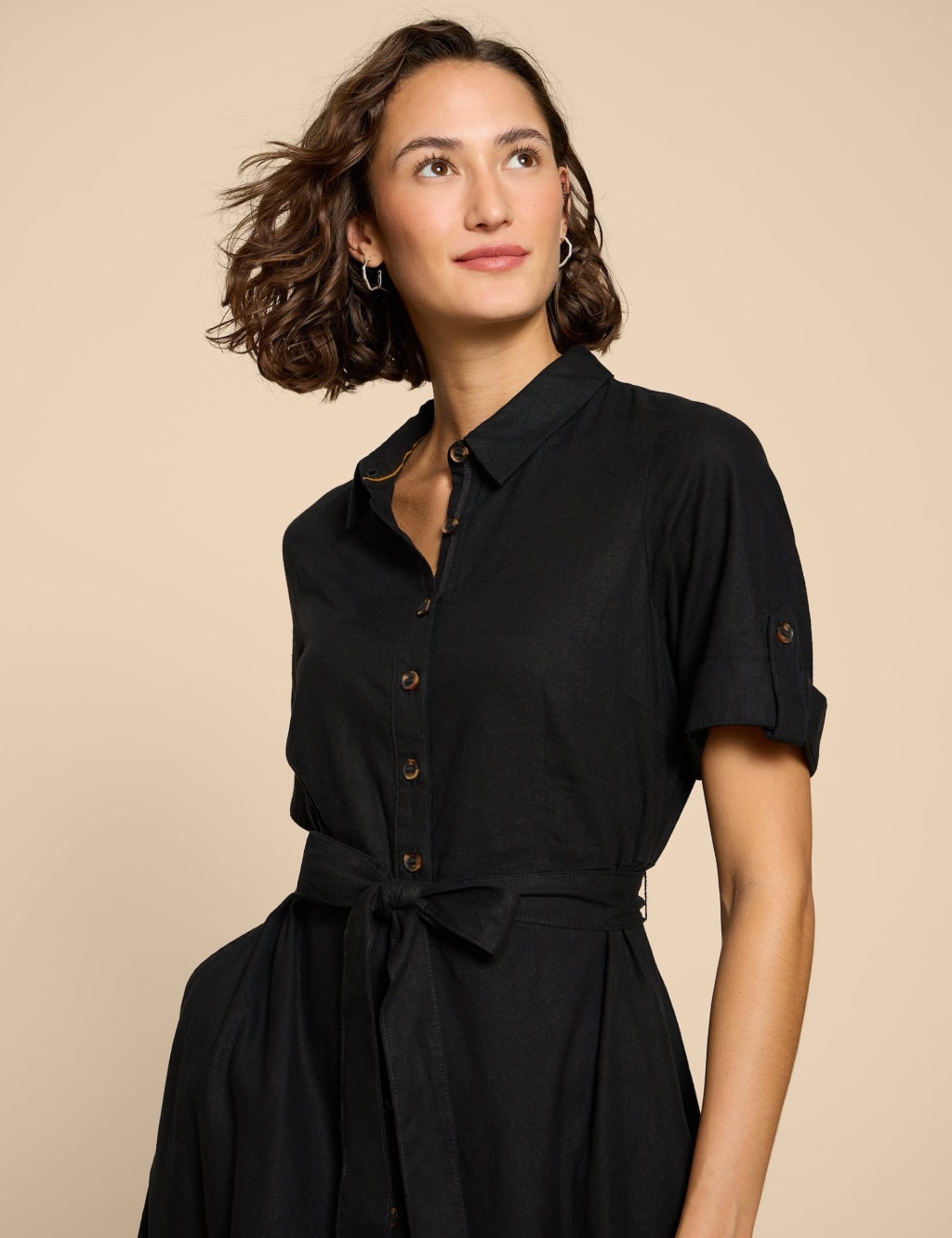 White linen button through dress sale