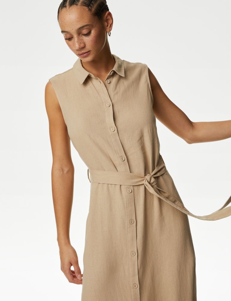 Linen Rich Button Through Midi Shirt Dress 3 of 5