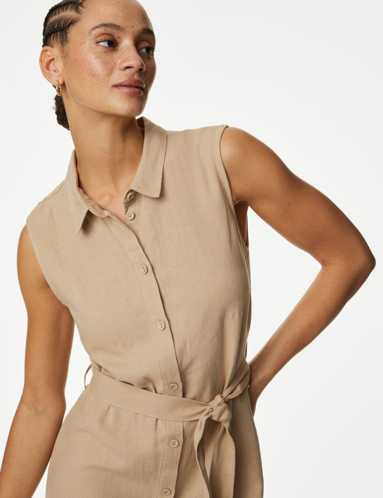 Sleeveless linen shirt dress top