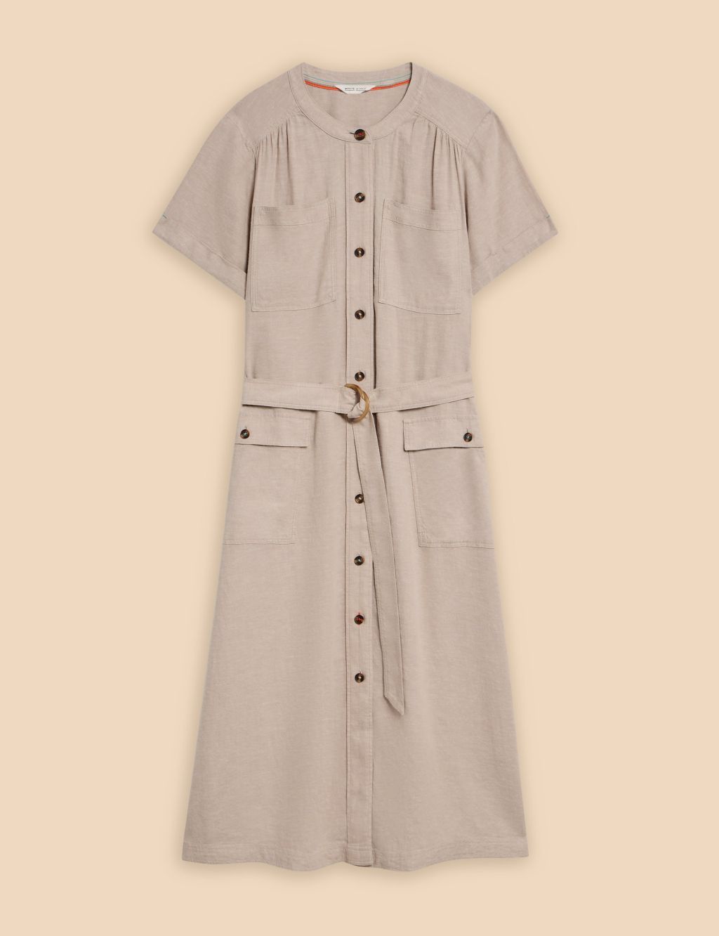Linen Rich Button Through Midi Shirt Dress 1 of 6