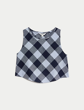 Linen Rich Checked Crop Top Image 2 of 6